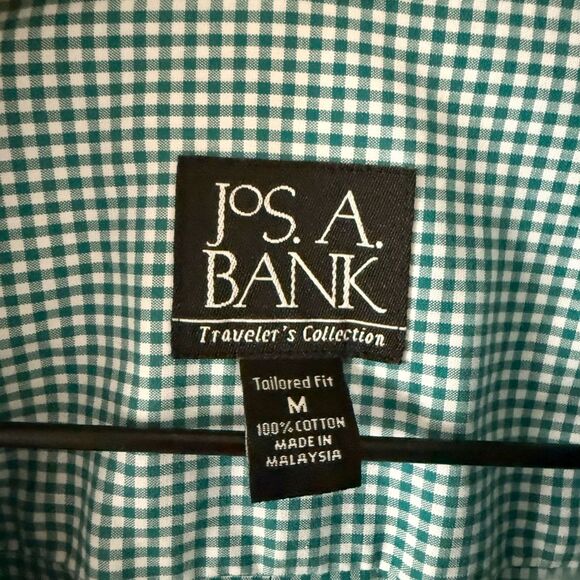 Jos. A. Bank Tailored Fit Cotton Button Down with Green & White Gingham - Size M - Picture 4 of 4
